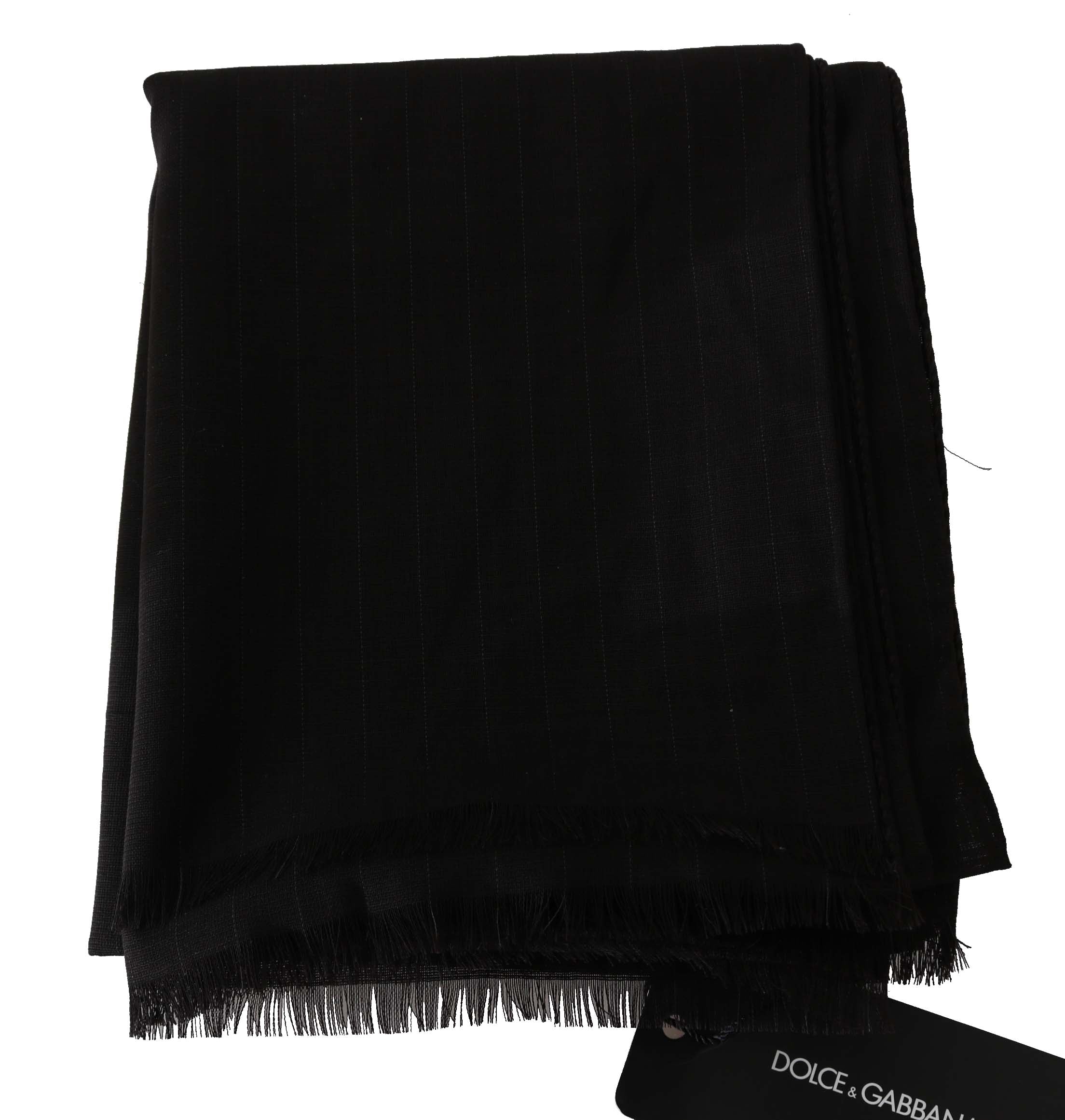Dolce & Gabbana Dark Gray Virgin Wool Striped Pattern Wrap Scarf